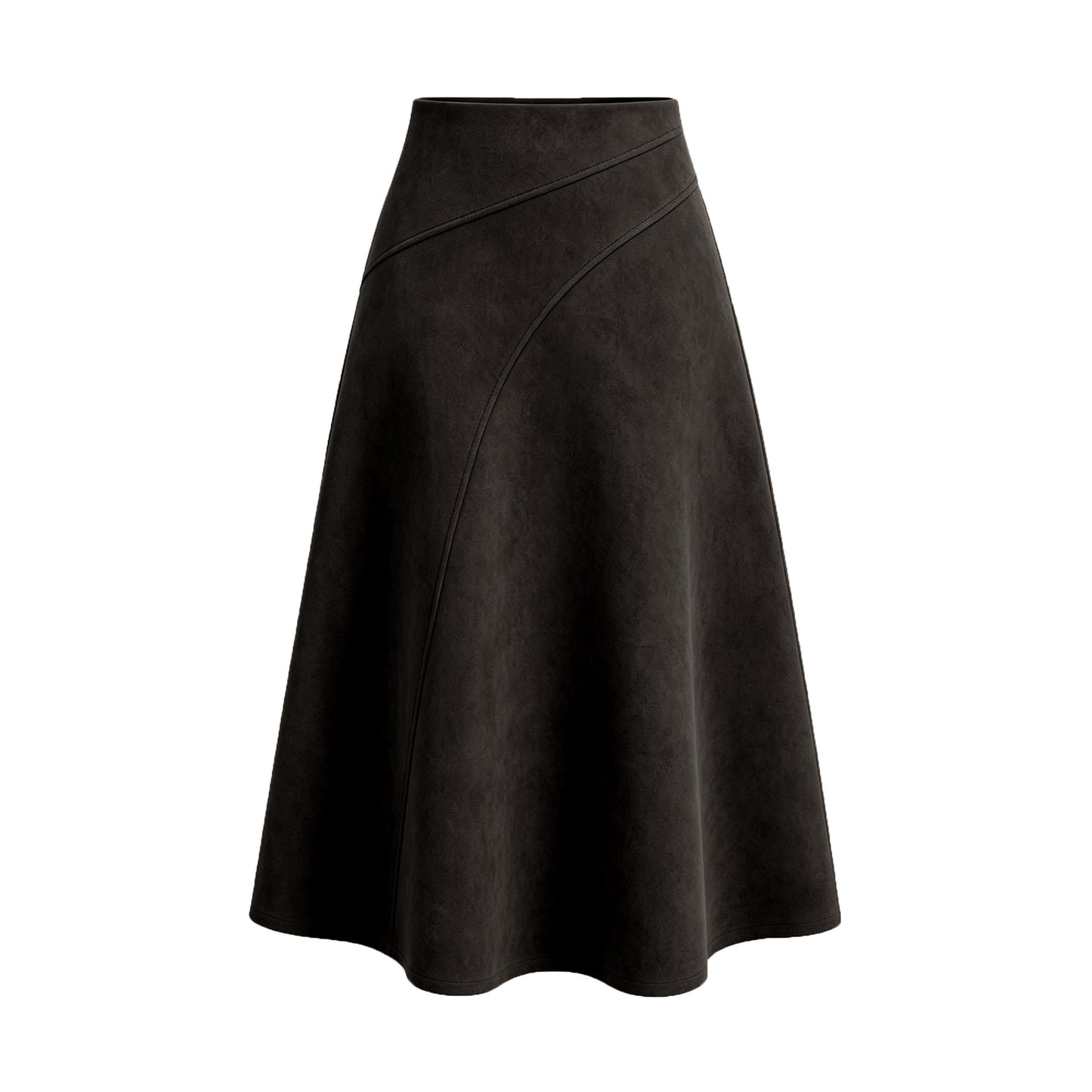 Women's Stitching High Waist Elastic Zipper A- Line Midi Skirt