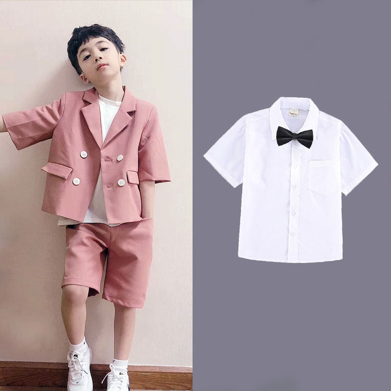 Children's Summer Short Sleeve Trendy Handsome British Dress Flower Catwalk Children's Suit