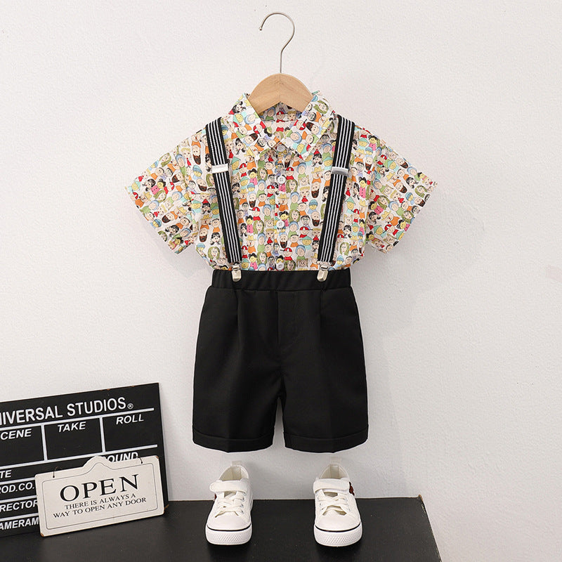 Children's Summer Short Sleeve Boy's Floral Top Style Casual Shorts Seaside Children's Suit