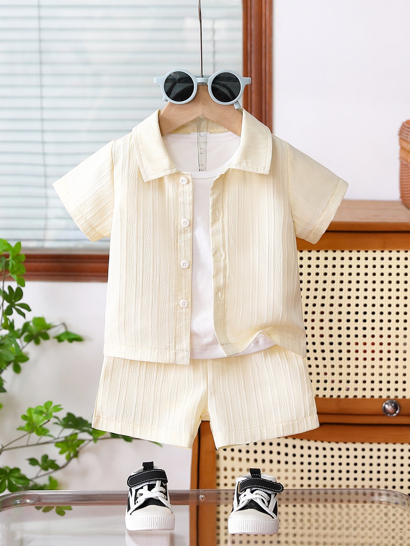 Children's Summer Clothing Striped Lapel Shirt Shorts Outdoor Leisure Children's Suit