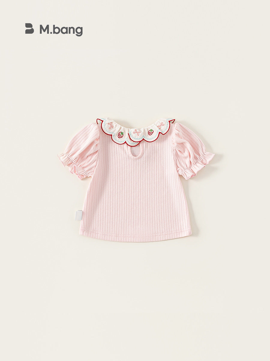 Children's Clothing Short-sleeved Lace Collar Sweet Clothes Pink Summer Small Children's T-shirt