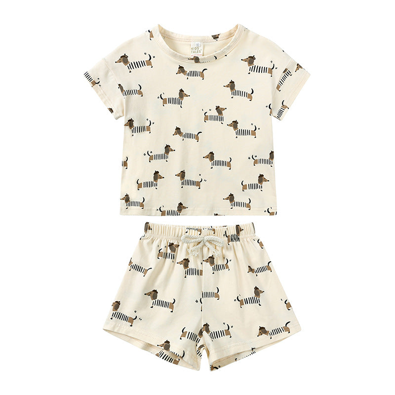 Men's & Children's Summer Infant Striped T-shirt Shorts Two-piece Trendy Children's Suit