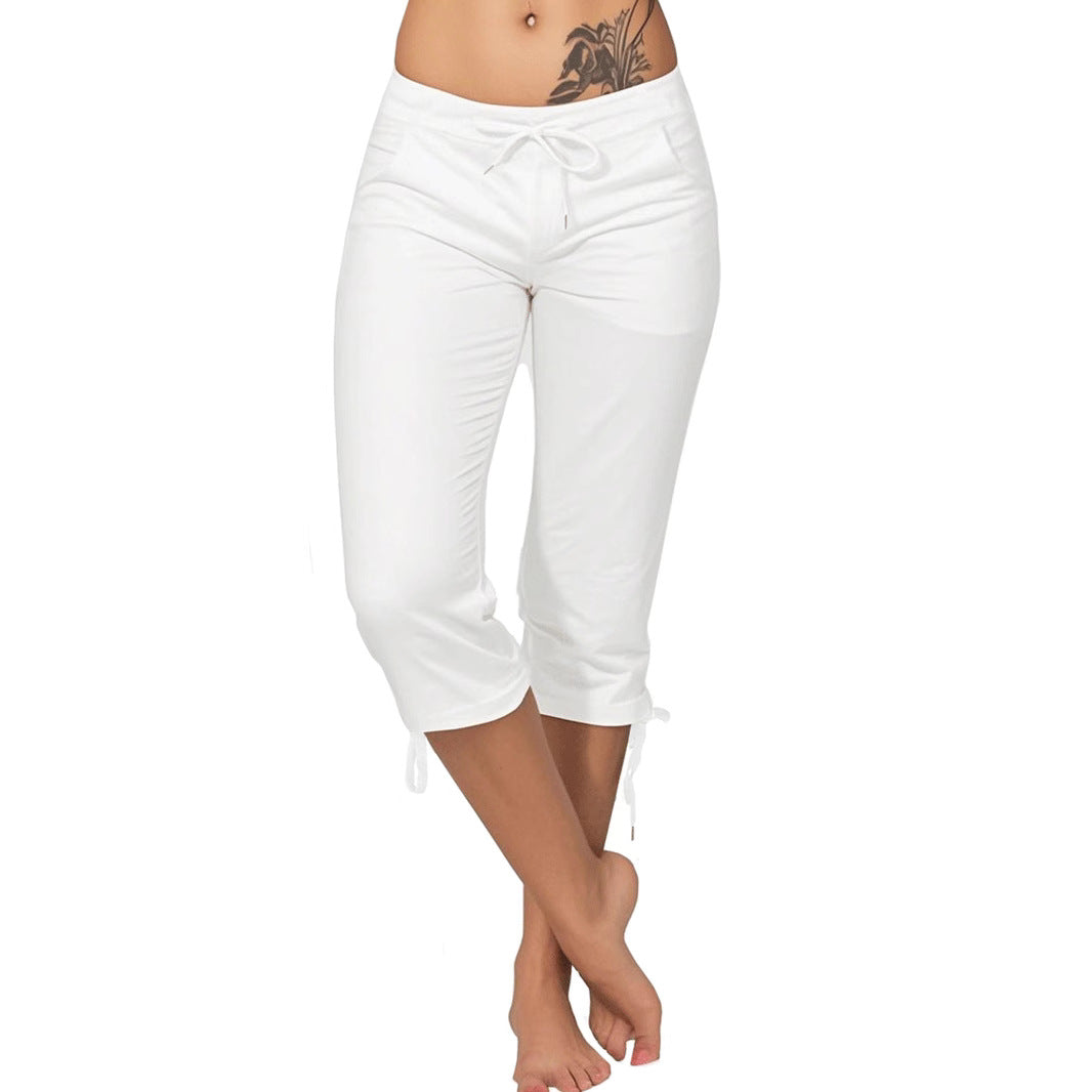 Women's Summer Tied Bow Solid Color Graceful Casual Pants
