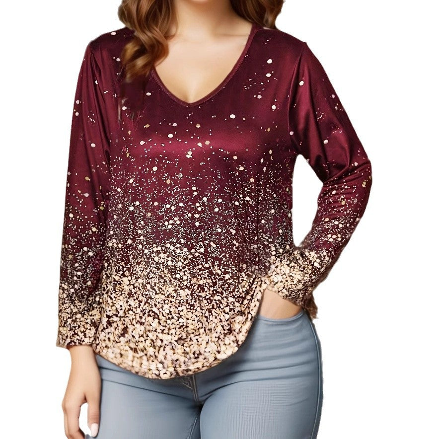 Women's Christmas Casual Gradient Star Print Large Size T-shirt