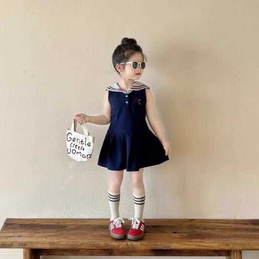 Children's Korean Style Clothing Preppy Summer Fashionable Blue Vest For Children's Dress