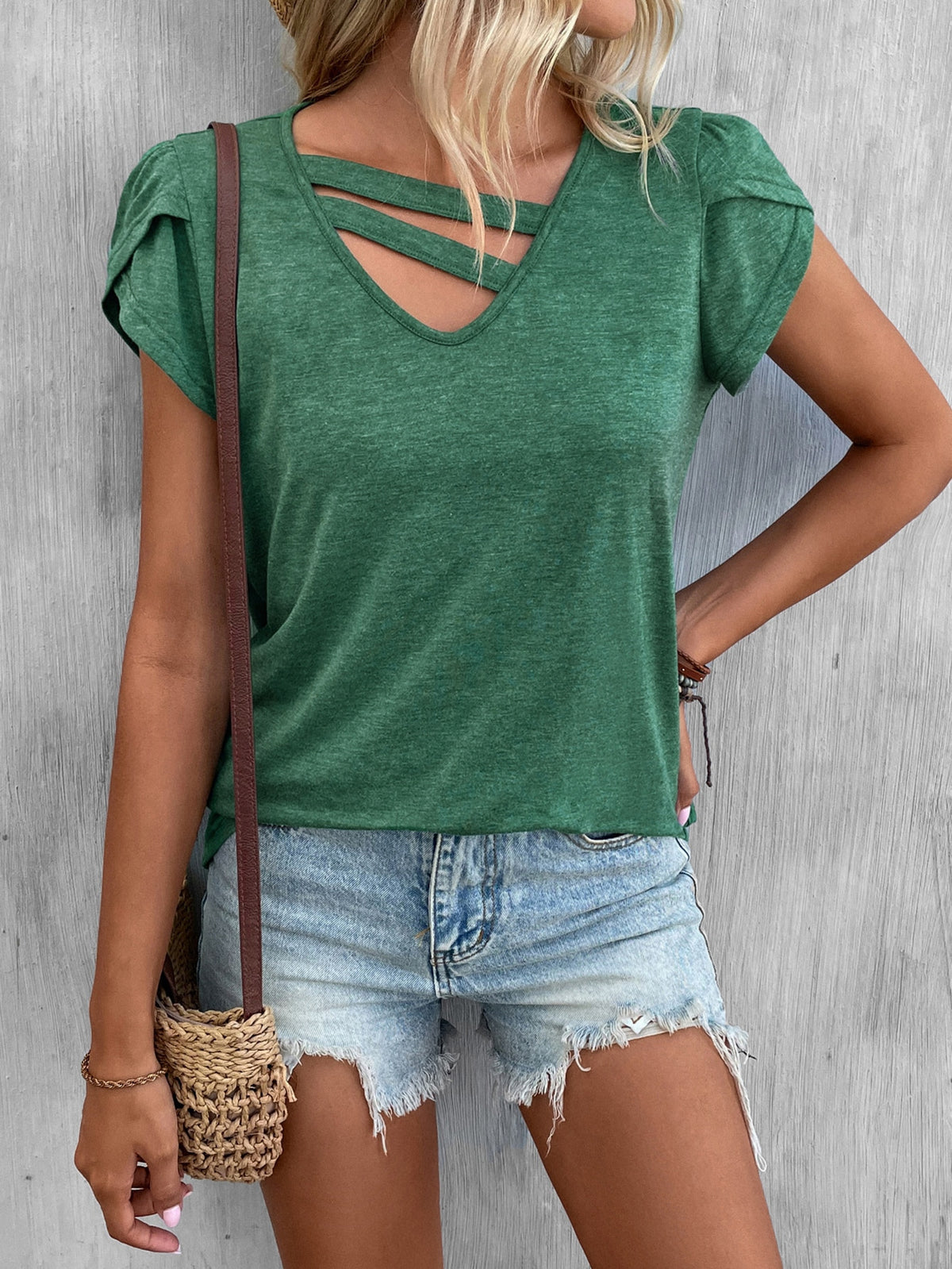 Women's Solid Color Petal Sleeve Loose Women's T-shirt