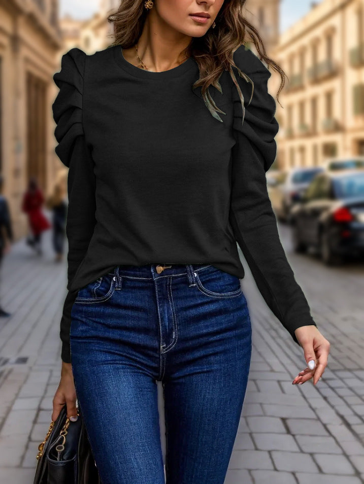 Women's Sleeve High Elastic Cashmere Round Neck Slim Women's T-shirt
