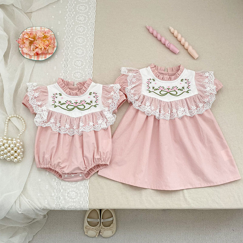 Children's Summer Embroidered Lace Skirt Romper Sisters Children's Dress