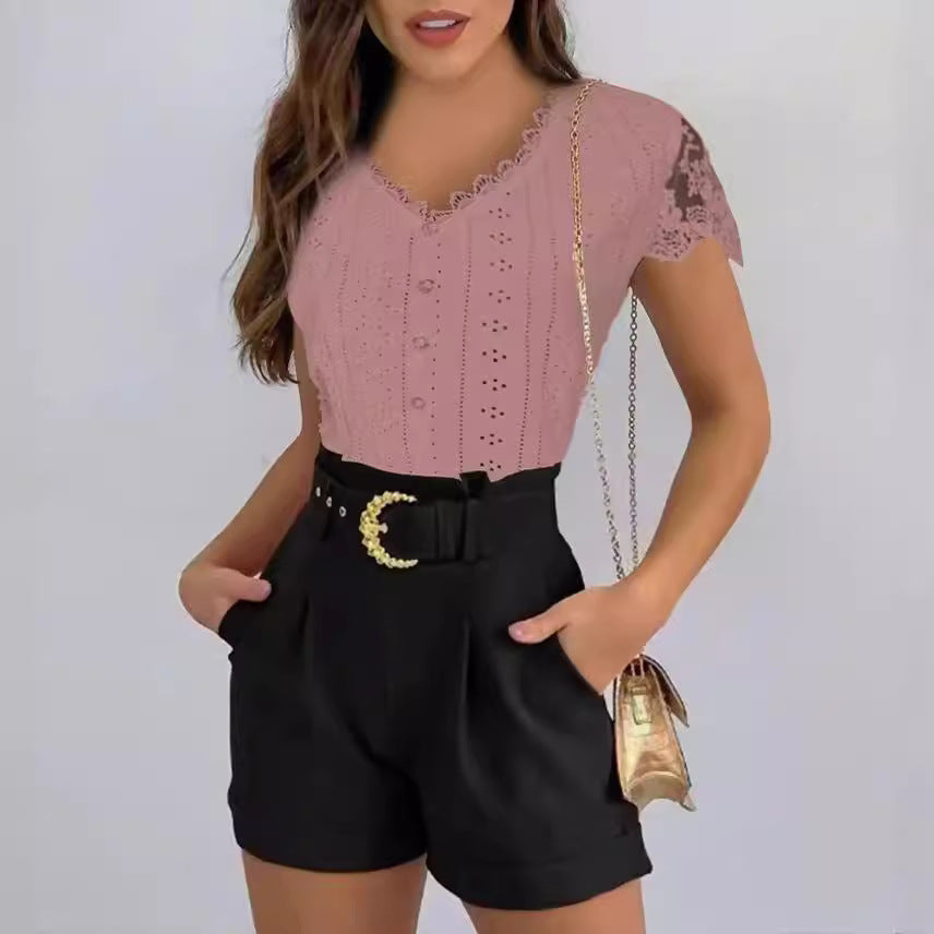 Charming Fashion Solid Color Sleeve T-shirt Tops