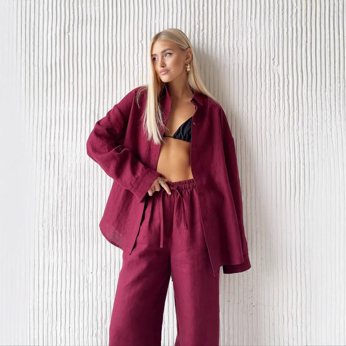 Cotton Shirt Trousers Loose Long Sleeve Suits