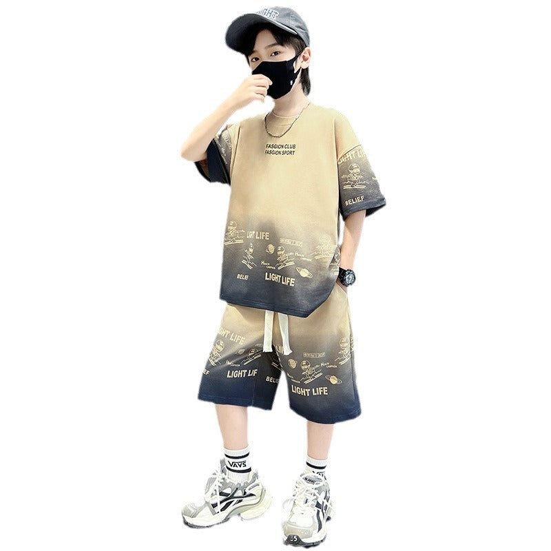 Children's Medium Large Thin Short-sleeved Clothes Trendy Cool Children's Suit