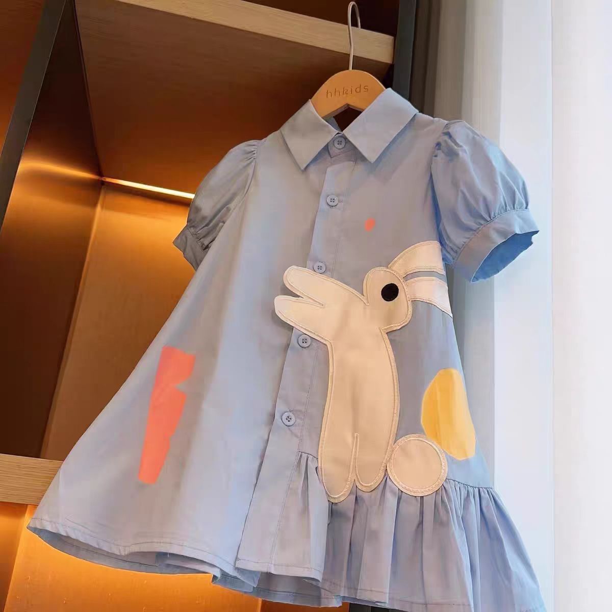 Korean Style Western Bubble Sleeve Cotton Shirt Cartoon Children's Dress