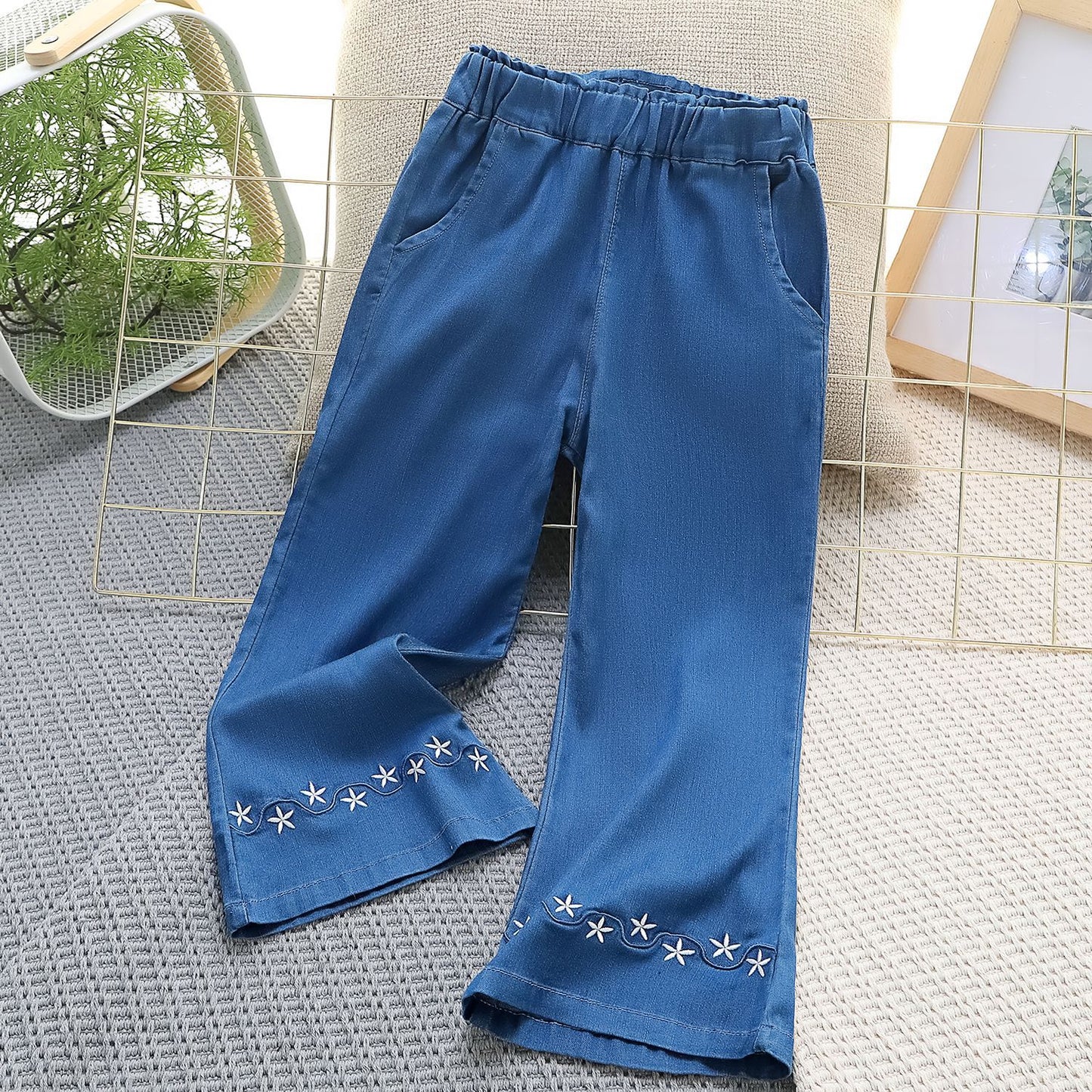 Children's Sales Flared Medium Large Denim Embroidered Children's Pants