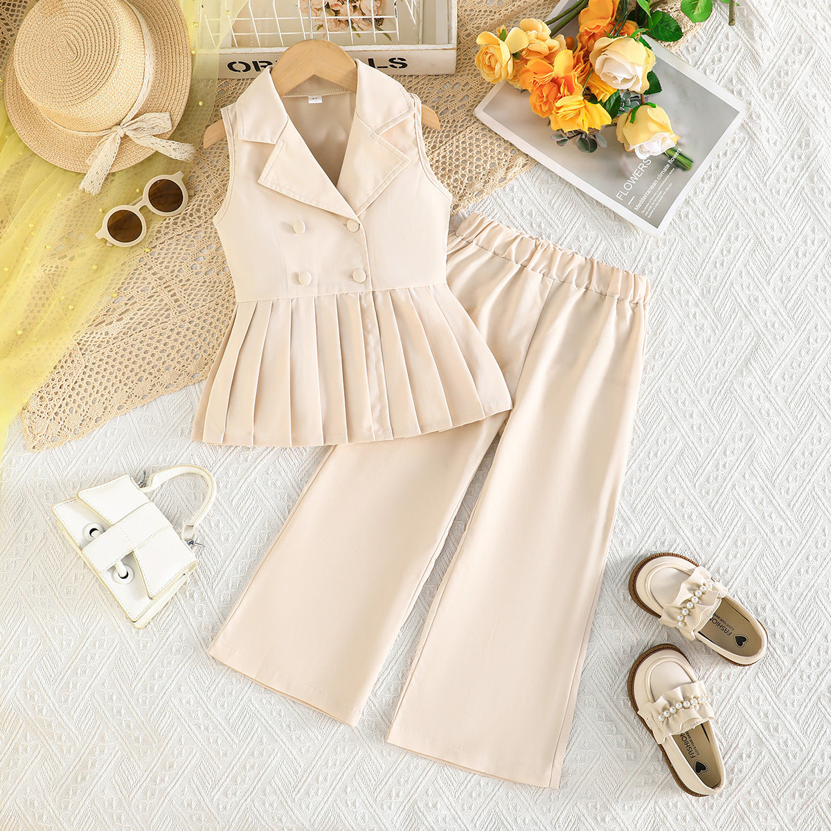 Summer Solid Color Sleeveless Lapel Pants Fashion Children's Suit