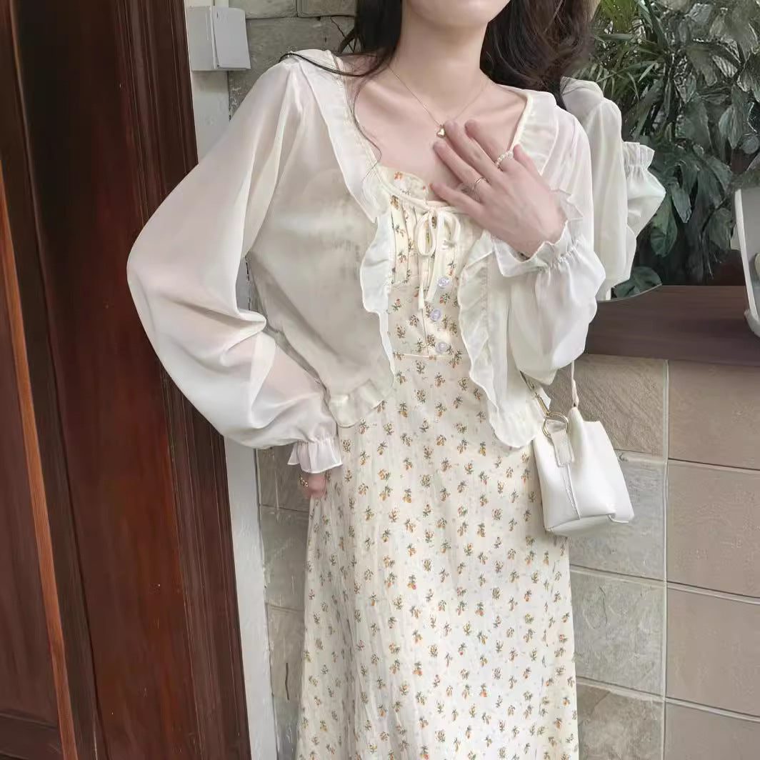 Women's Shawl Outer Match Summer Thin Long Sleeve Lace Shirt, Chiffon Shirt
