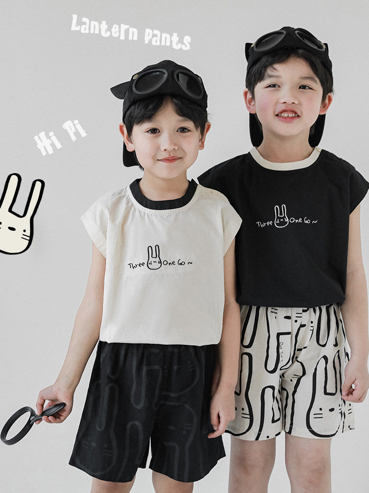 Children's Rabbit Embroidered Printed Contrast Color Round Neck Sleeveless Vest Summer Children's T-shirt