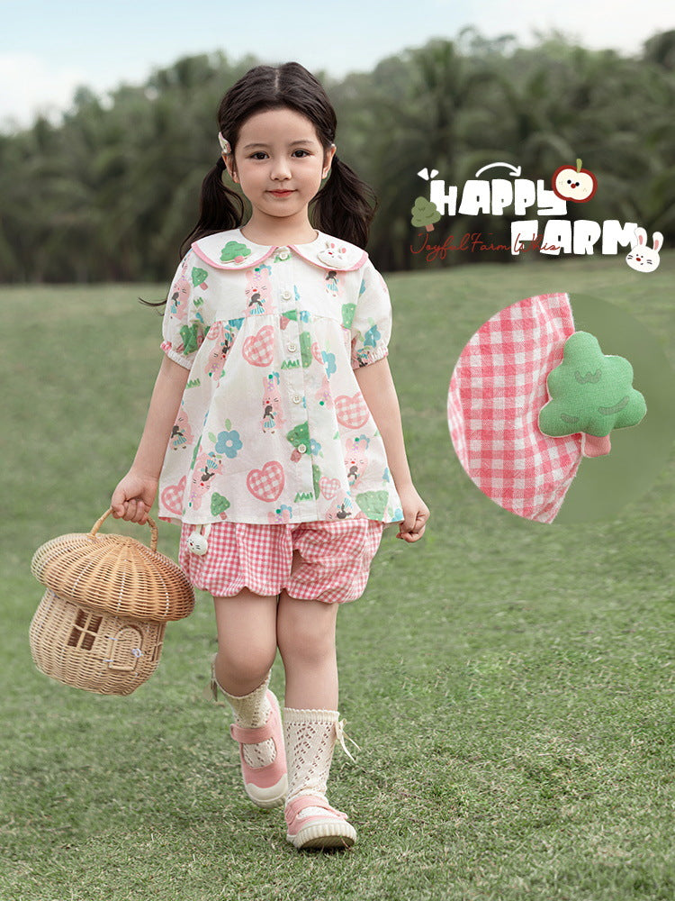 Children's Farm Mania Series Summer Yarn-dyed Plaid Children's Suit