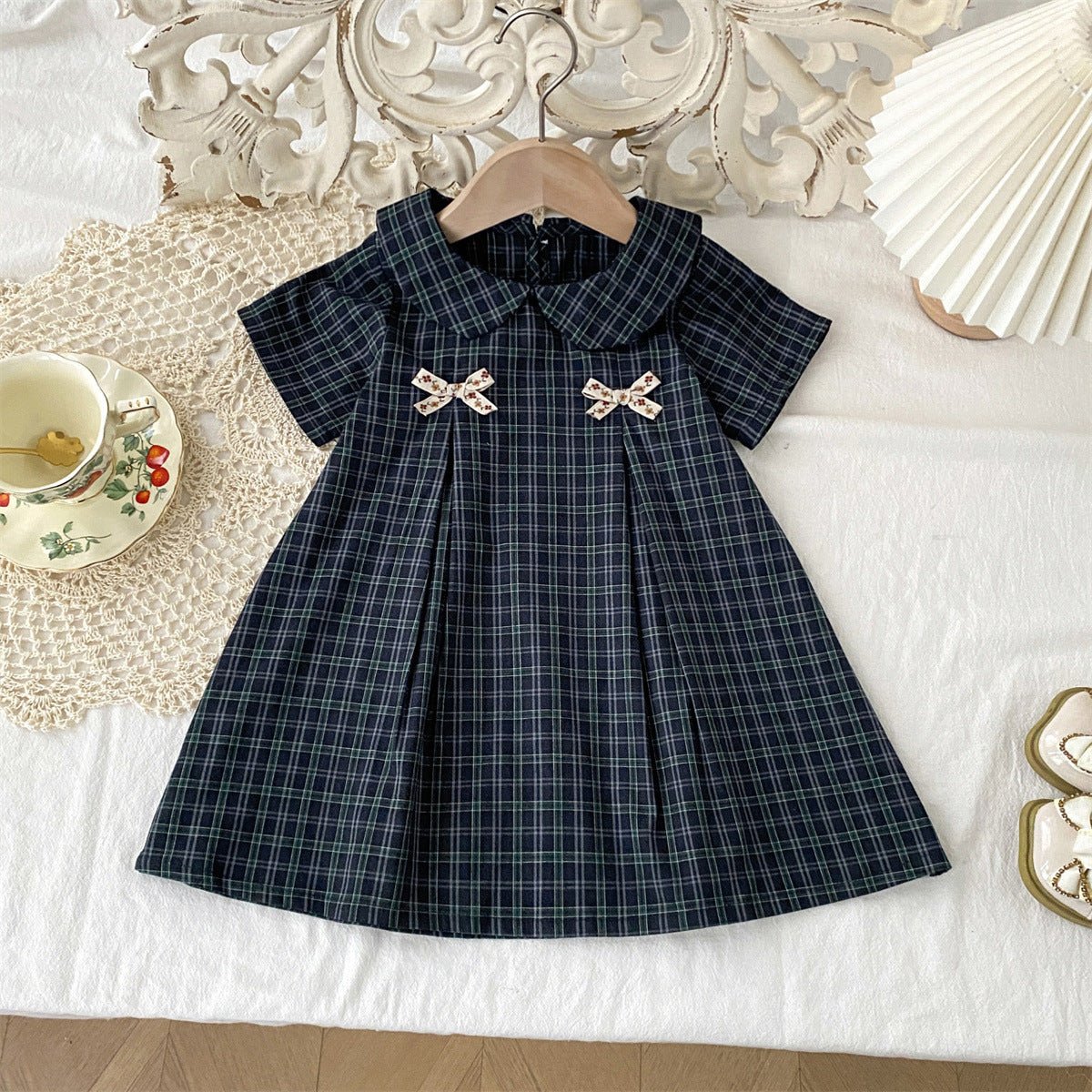 Summer Plaid Korean Style Doll Collar Fashionable Children's Dress