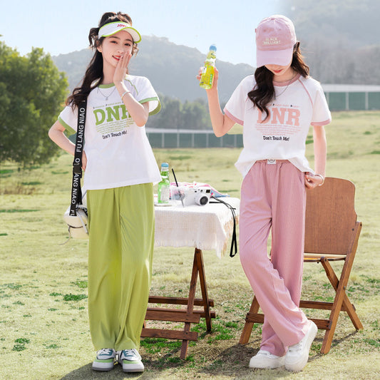 Children's Medium Large Casual Knitted Short Sleeve Trousers Children's Suit