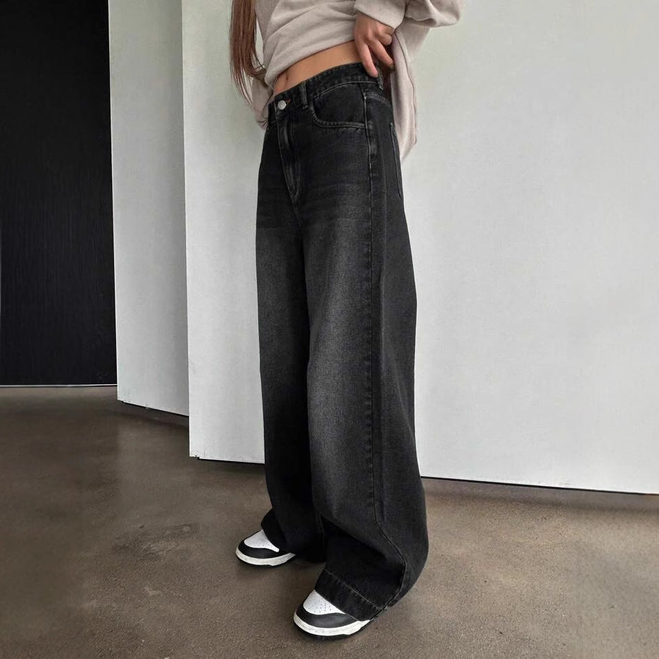 Women's American Black Gray Straight Loose Hot High Waist Pants