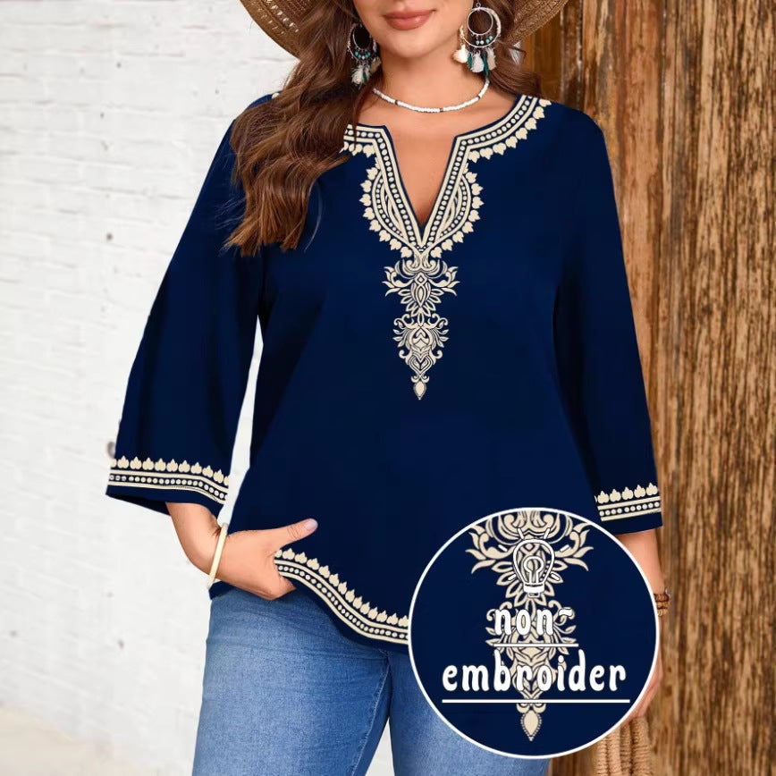 Women's Fashion Casual Printing Sleeve Shirt Blouse