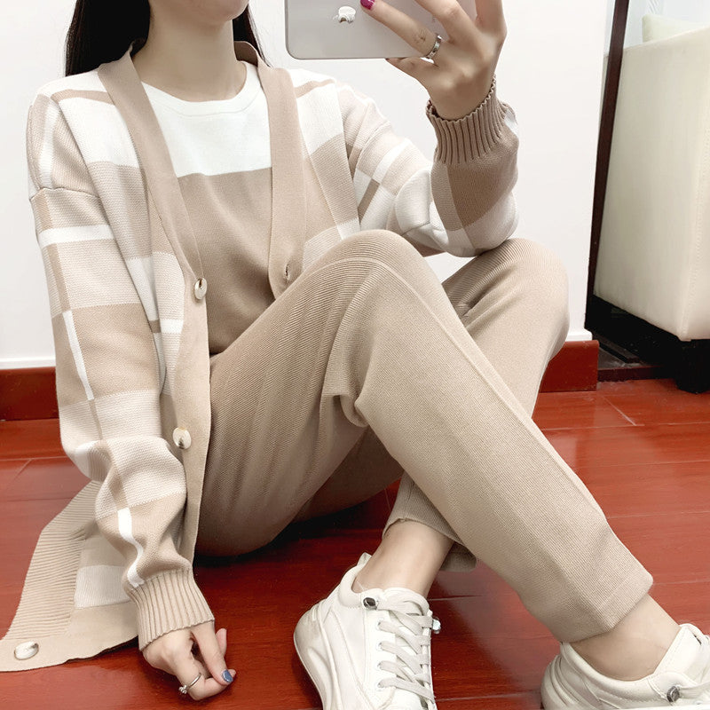 Women's Elegant Outfit Fashionable Knitted European Goods Three-piece Suits