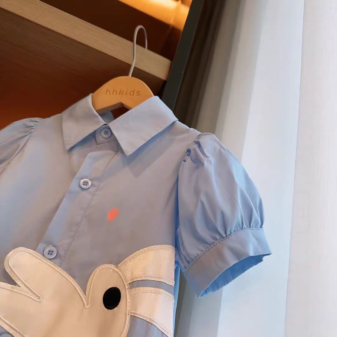Korean Style Western Bubble Sleeve Cotton Shirt Cartoon Children's Dress