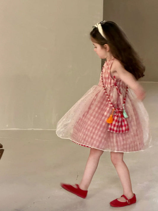 Summer Super Fairy Princess Vest Plaid Children's Dress