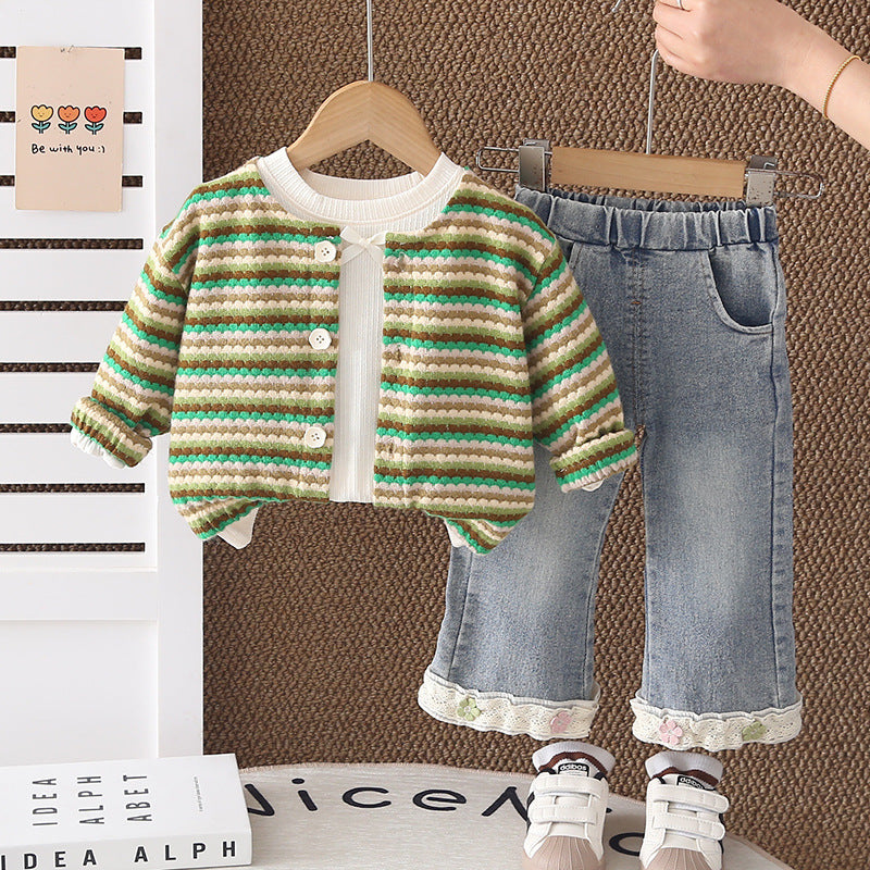 Children's Clothes Spring Western Style Color Stripes Children's Suit