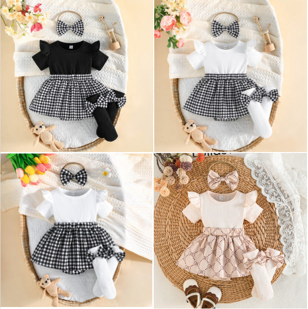 Sunken Stripe Flounced Sleeve Romper Same Color Jumpsuit, Climbing Suit
