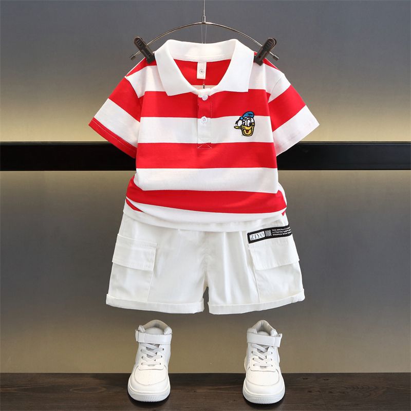 Embroidered Duck Striped Simple Fashion Comfortable Children's Suit
