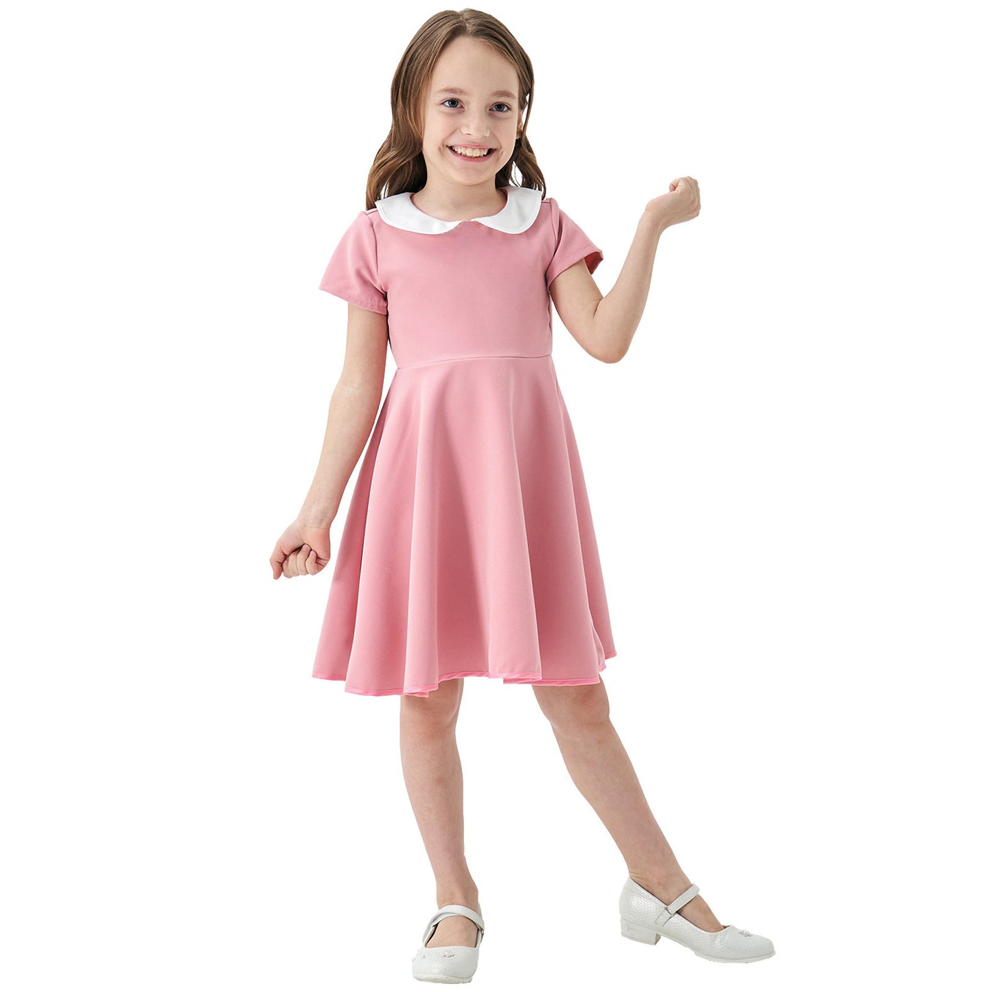 Children's Source Solid Color Peter Pan Collar Skirt Preppy Cute Children's Dress