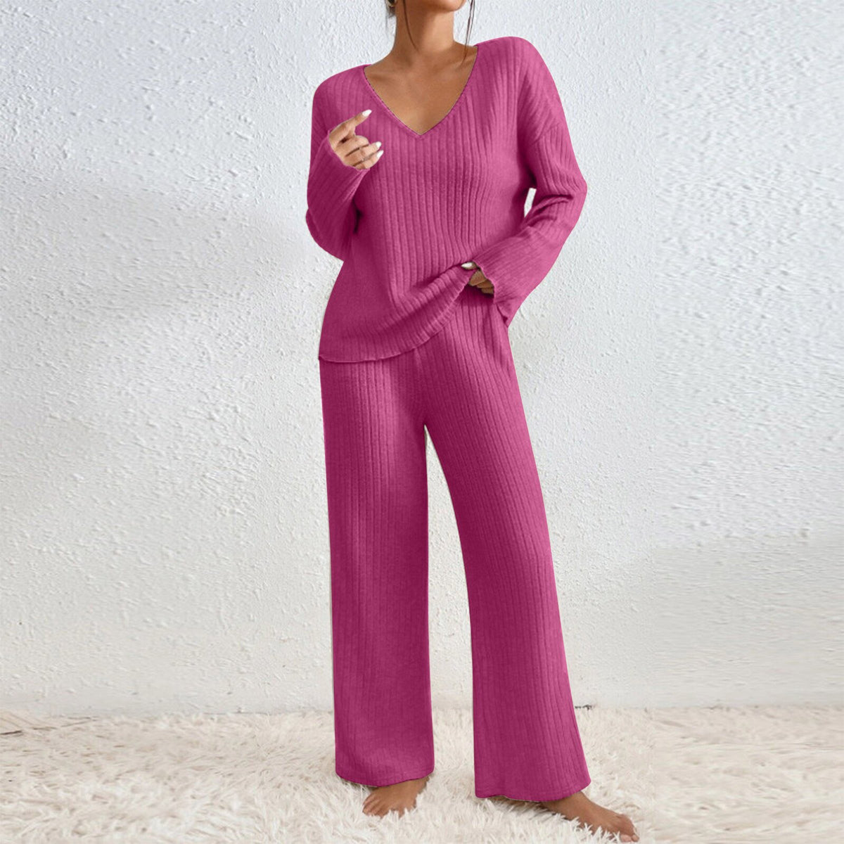 Women's Collar Loose Sunken Stripe Brushed Long Fashion Casual Suit
