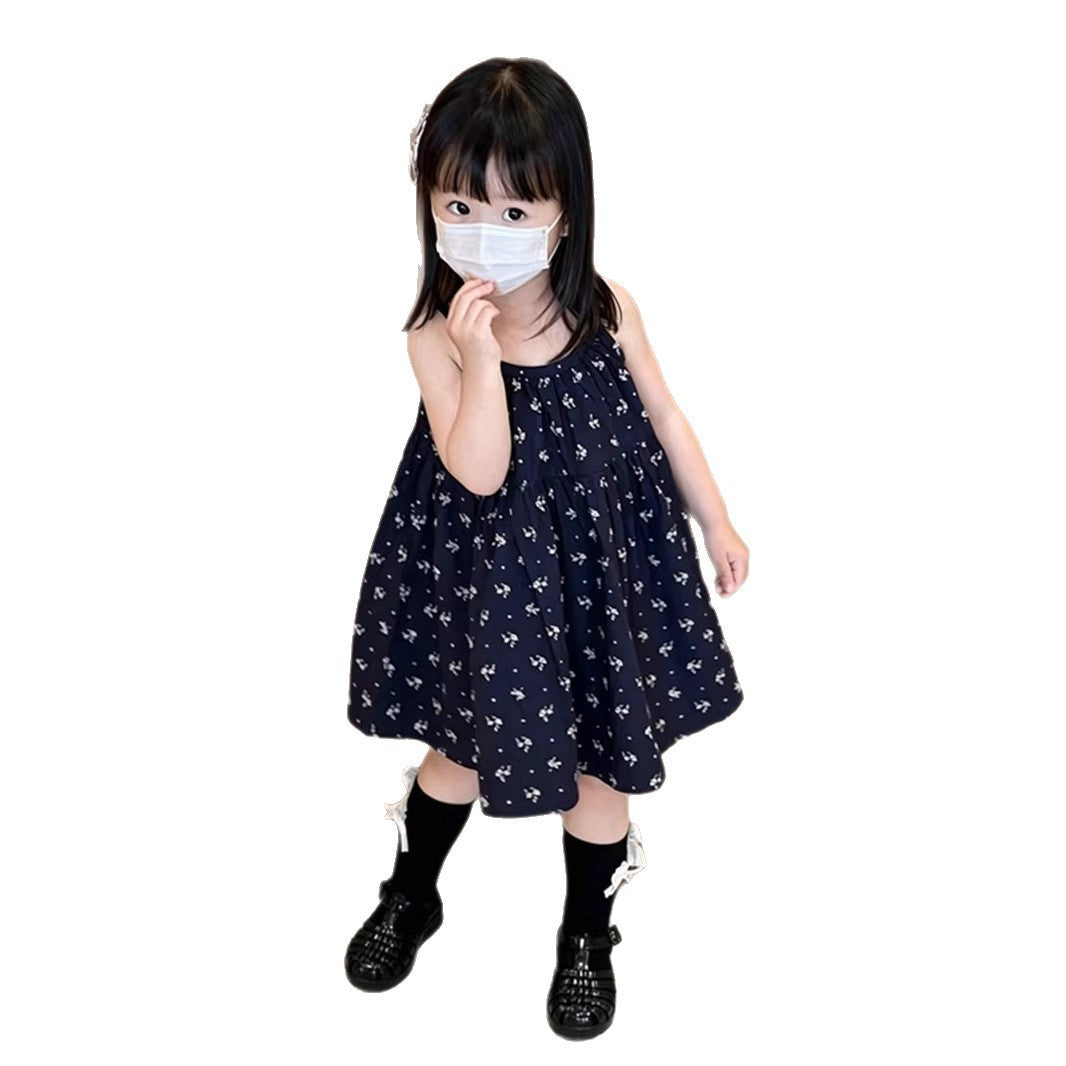 Children's Style Personality Trendy Korean Floral Princess Vest Beach Children's Dress