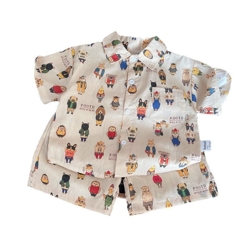 Children's Summer Cartoon Short-sleeved Shirt Toddler Thin Wear Children's Suit