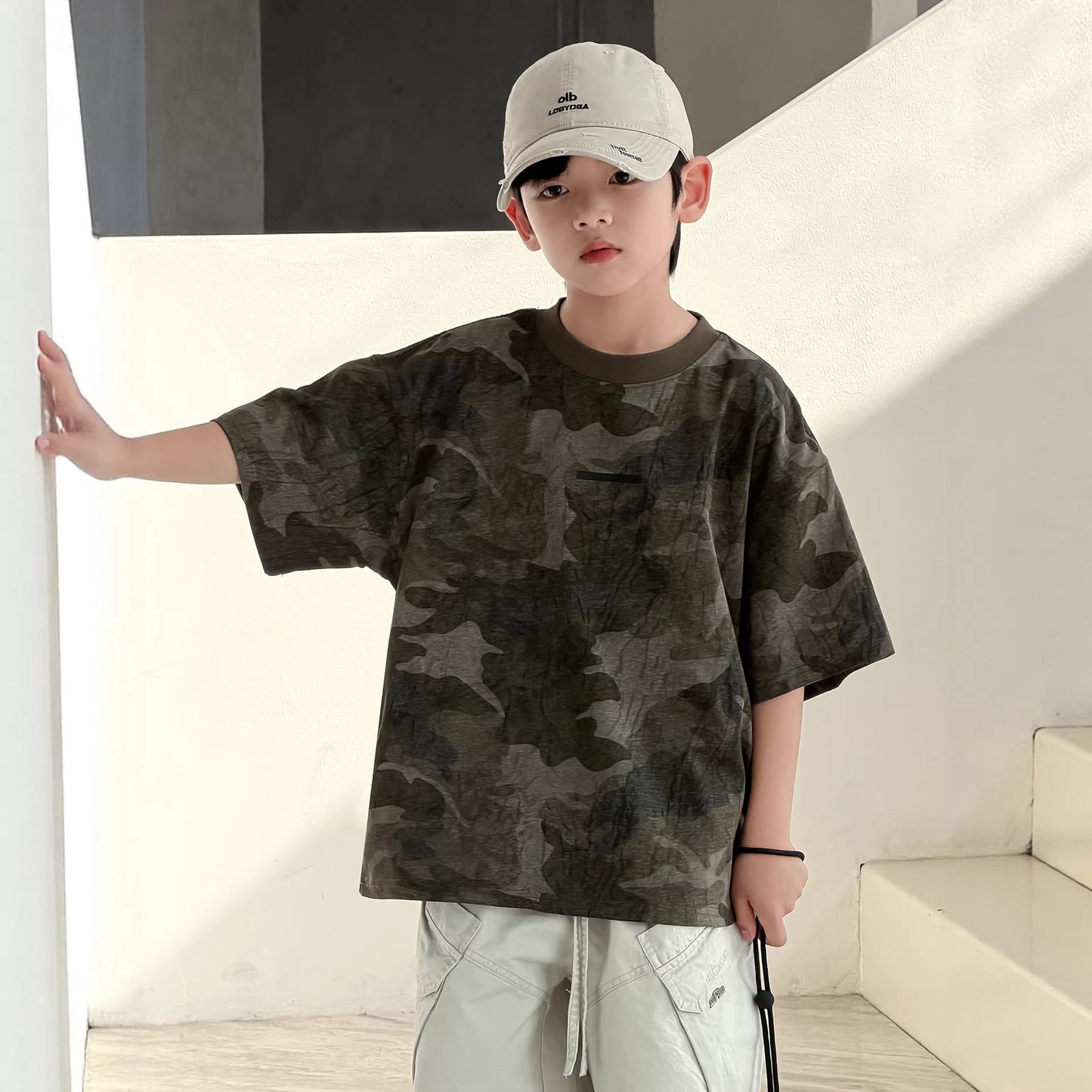 Children's Summer Camouflage Short Sleeve Medium Large Half Boy Top Children's T-shirt
