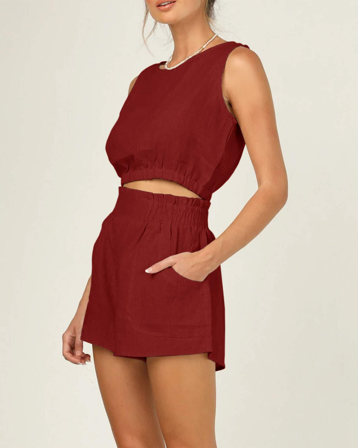 Women's Solid Color Sleeveless High Waist Straight Fashion Casual Suit
