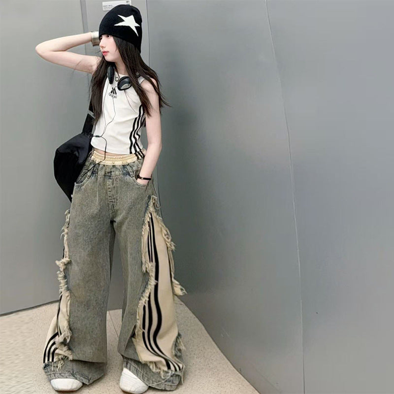 Children's Style Retro Jeans Thin Summer Medium Large Fashionable Children's Pants