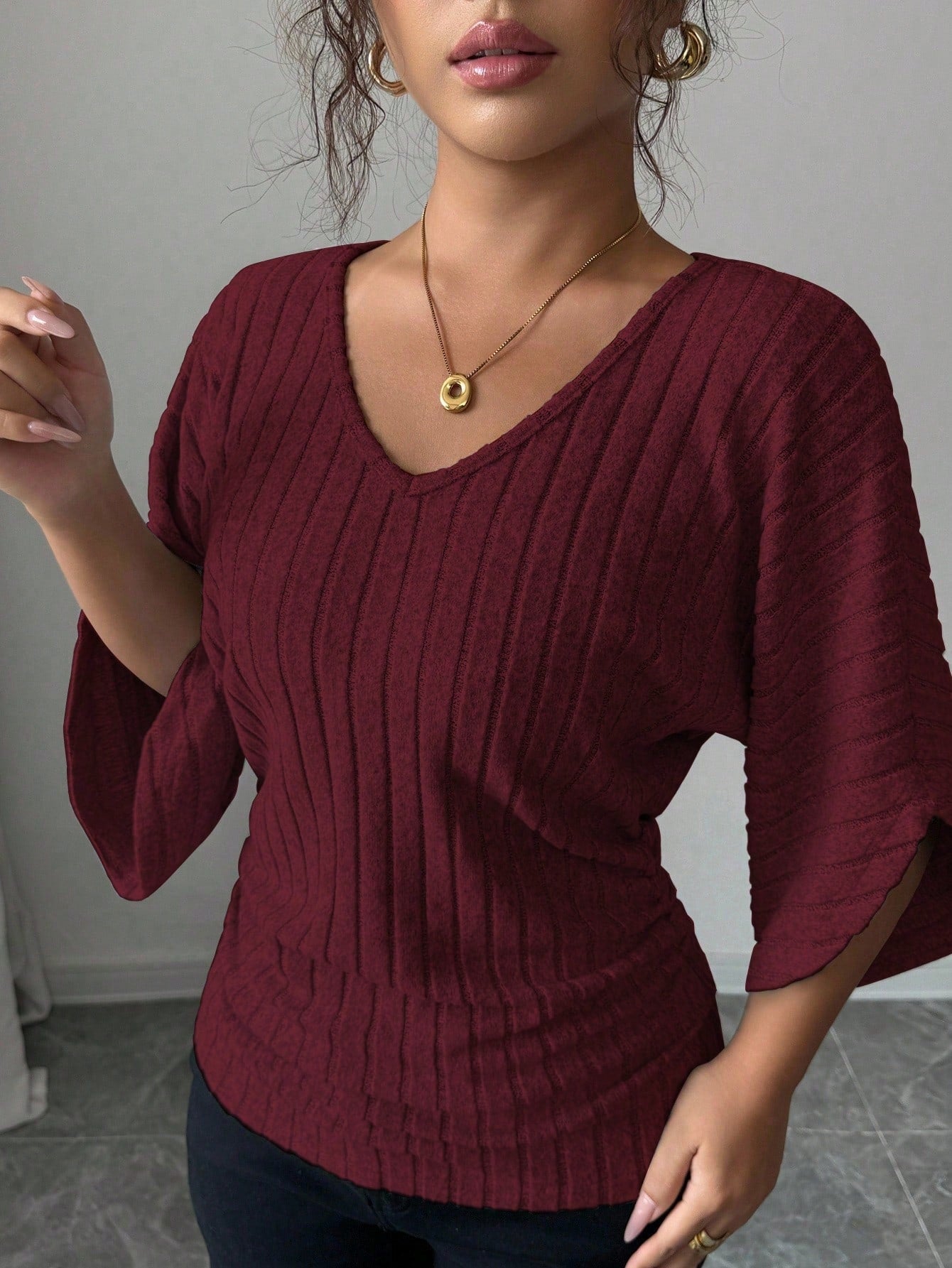Women's Fashion Casual Batwing Sleeve Knitted Tops