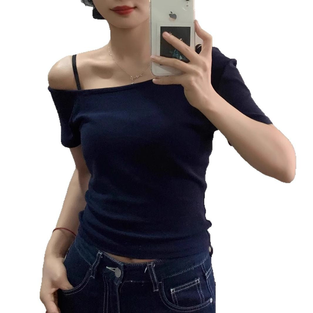 Simple Pure Style Elegant Sexy Hot Exposed Shoulder Sleeve Women's T-shirt