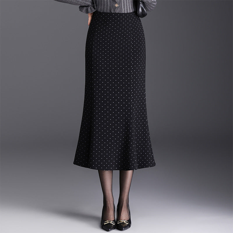 Women's Dots Fishtail High Waist Slimming Sheath Wool Skirt