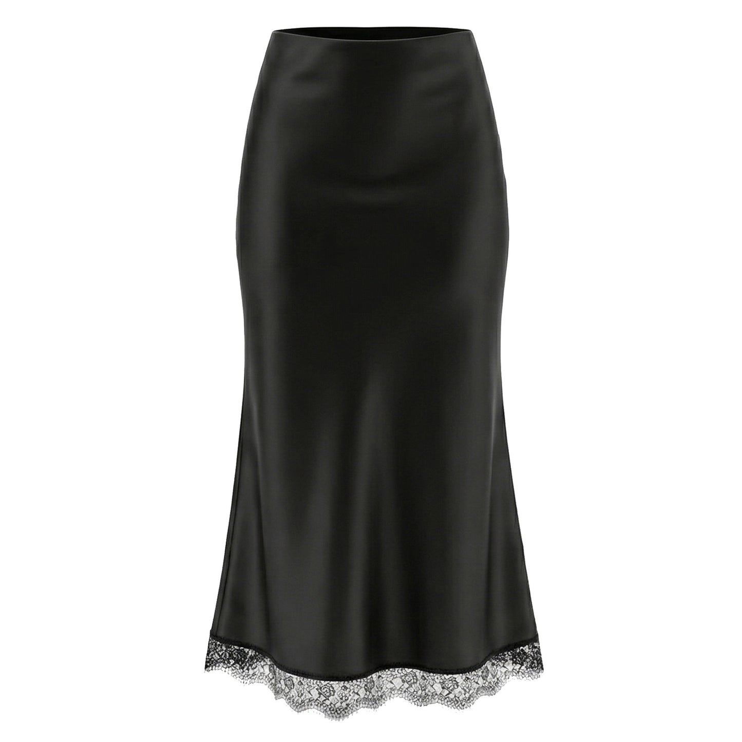 Lace Satin High Waist Elastic A- Skirts