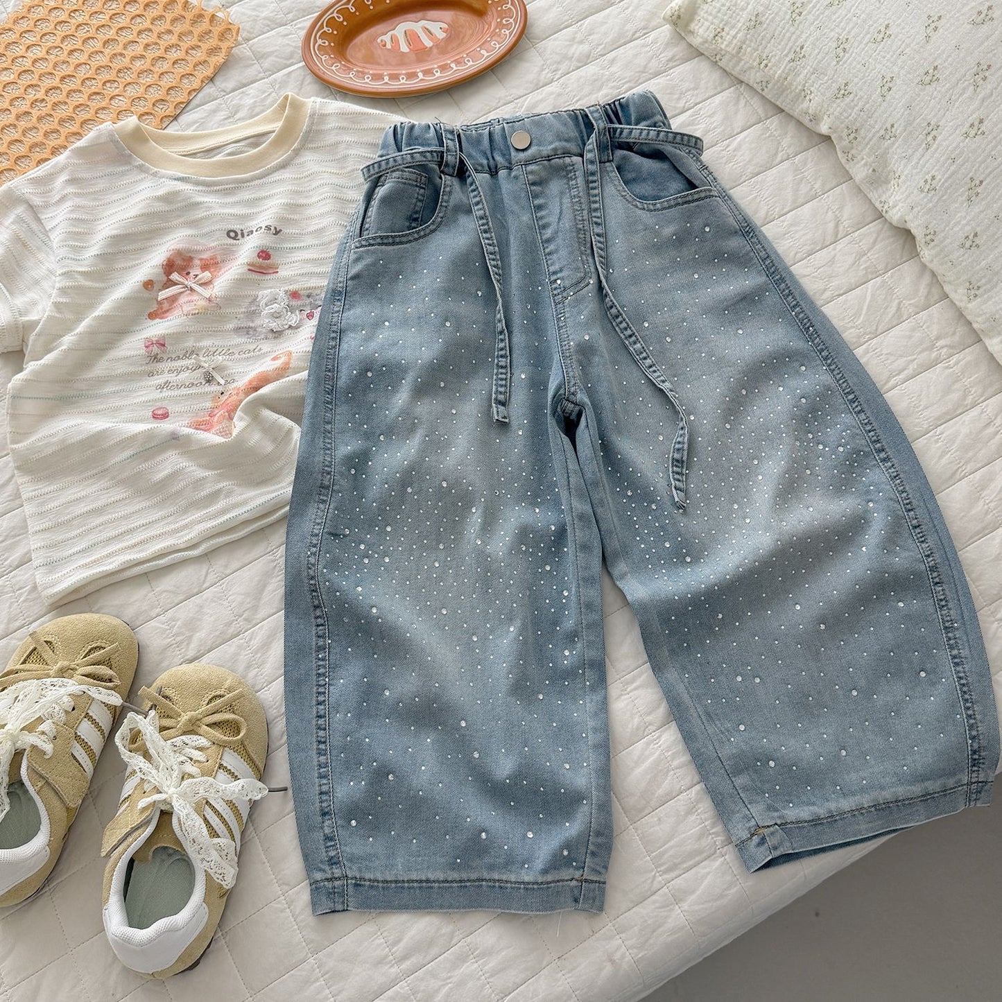 High-grade Shiny Full Diamond Jeans Summer Thin Casual Loose Children's Pants