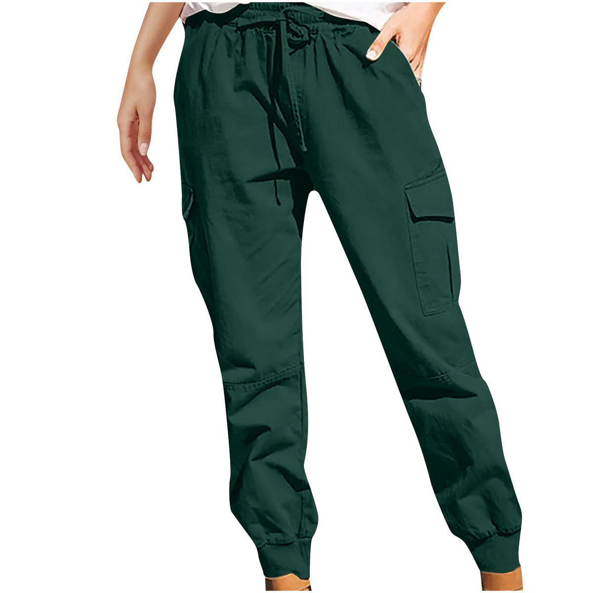 Women's Solid Color Fashion Pocket Cargo High Casual Pants