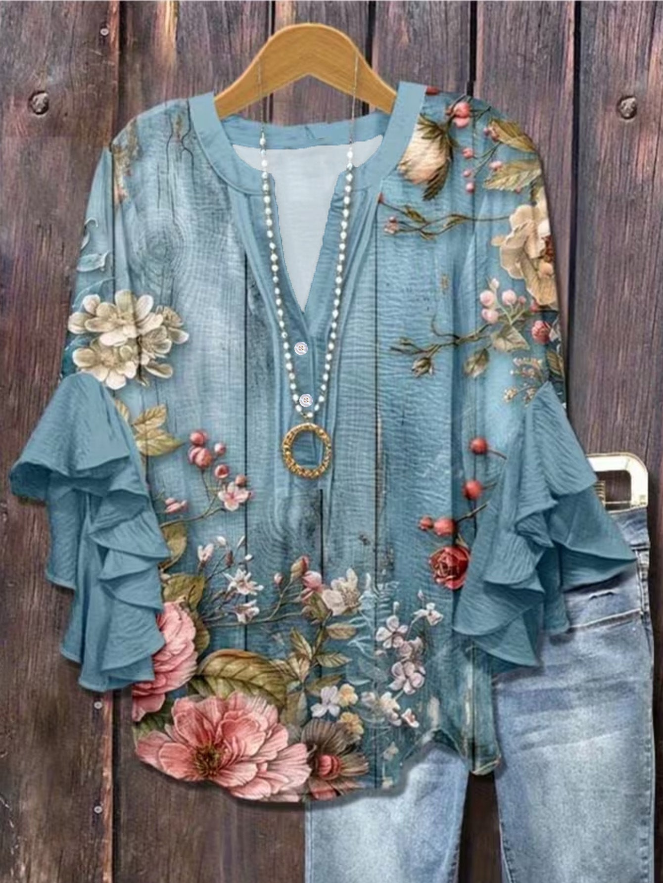Women's Creative Flower Element Digital Printing Casual Tops