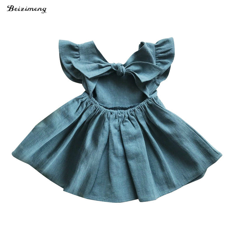 Cotton Class Blue High Quality Little Thin Type Children's Dress