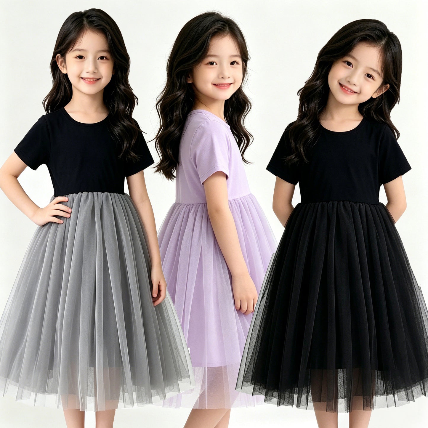 Children's Summer Dopamine Color Short Sleeve Elegant Intellectual Children's Dress
