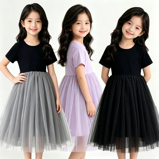 Children's Summer Dopamine Color Short Sleeve Elegant Intellectual Children's Dress