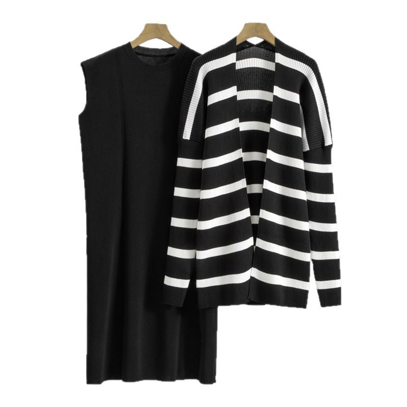 Women's Dress Autumn Loose Mid-length Striped Knitted Fashion Casual Suit
