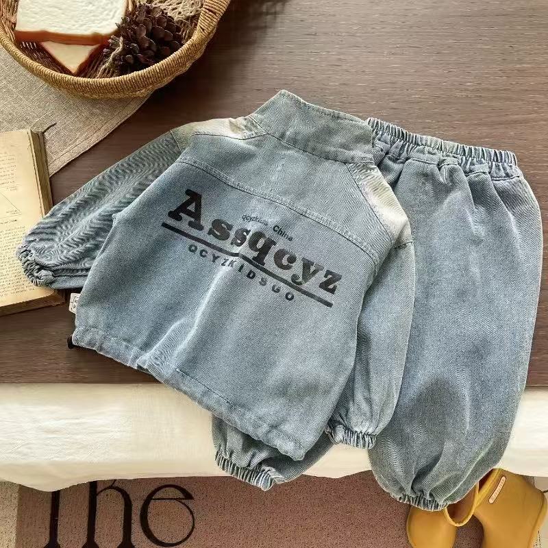 Children's Autumn Half Zipper Denim Hoodie Leisure Children's Suit